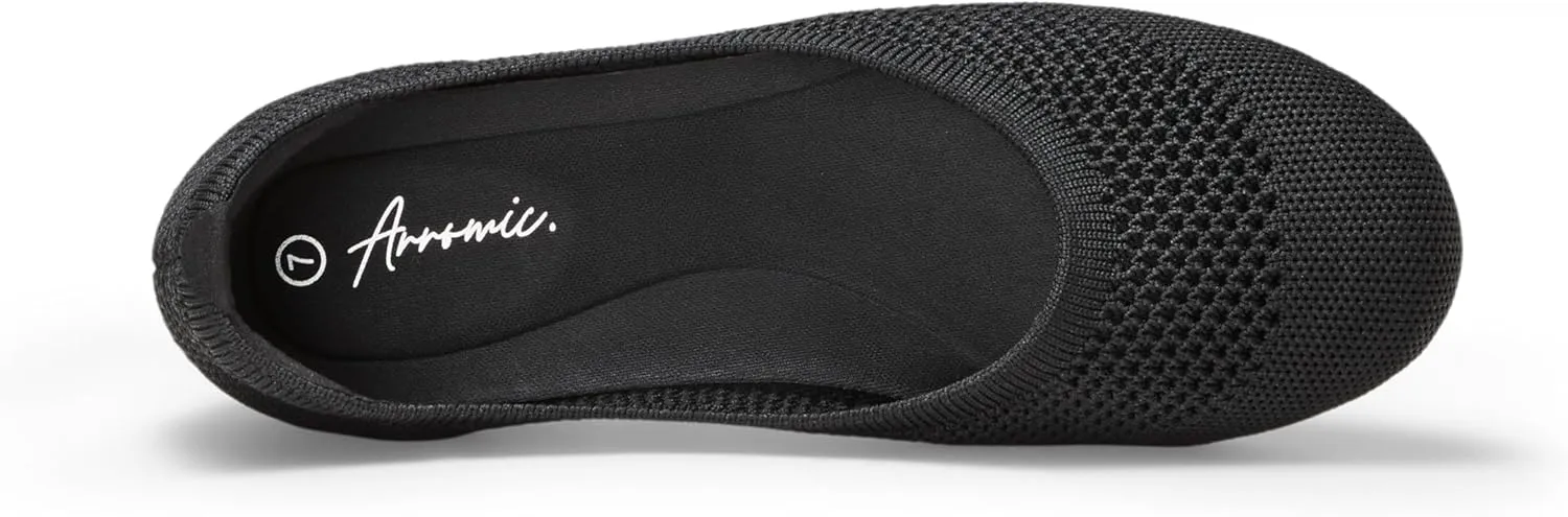 Arromic Flats Shoes for Women, Washable Round Toe Knit Ballet Flats Shoes with Comfortable Heel Cushions, Soft Slip on Dressy Shoes for Business Casual, Office, Work, Wedding