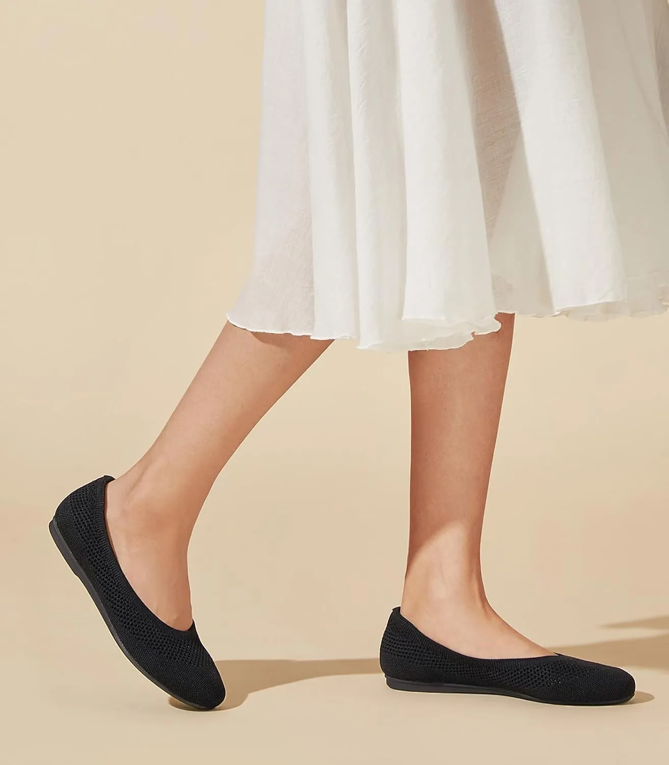 Arromic Flats Shoes for Women, Washable Round Toe Knit Ballet Flats Shoes with Comfortable Heel Cushions, Soft Slip on Dressy Shoes for Business Casual, Office, Work, Wedding
