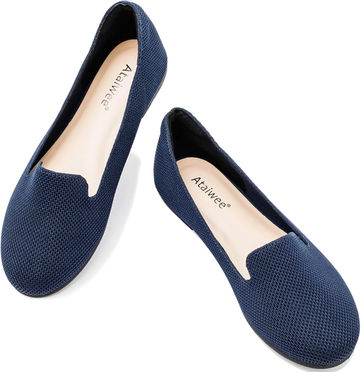 Ataiwee Women's Wide Width Flat Shoes - Casual Round Toe Breathable Plus Size Comfortable Non-Slip Loafers.