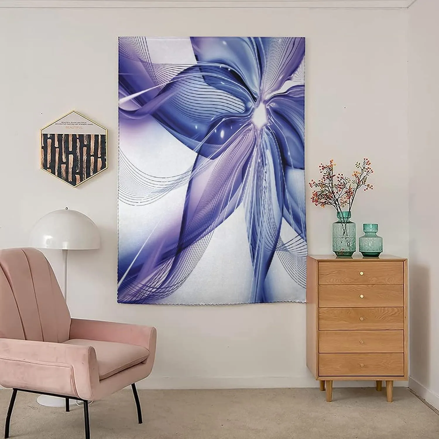 Autohesion Curtains, Abstract Window Curtain Panel, Geometrical Smoke like Striped Huge Flower Floral Design Print Living Room Bedroom Window Drapes,26W x40L Inch, for Bathroom Living Room Bedroom
