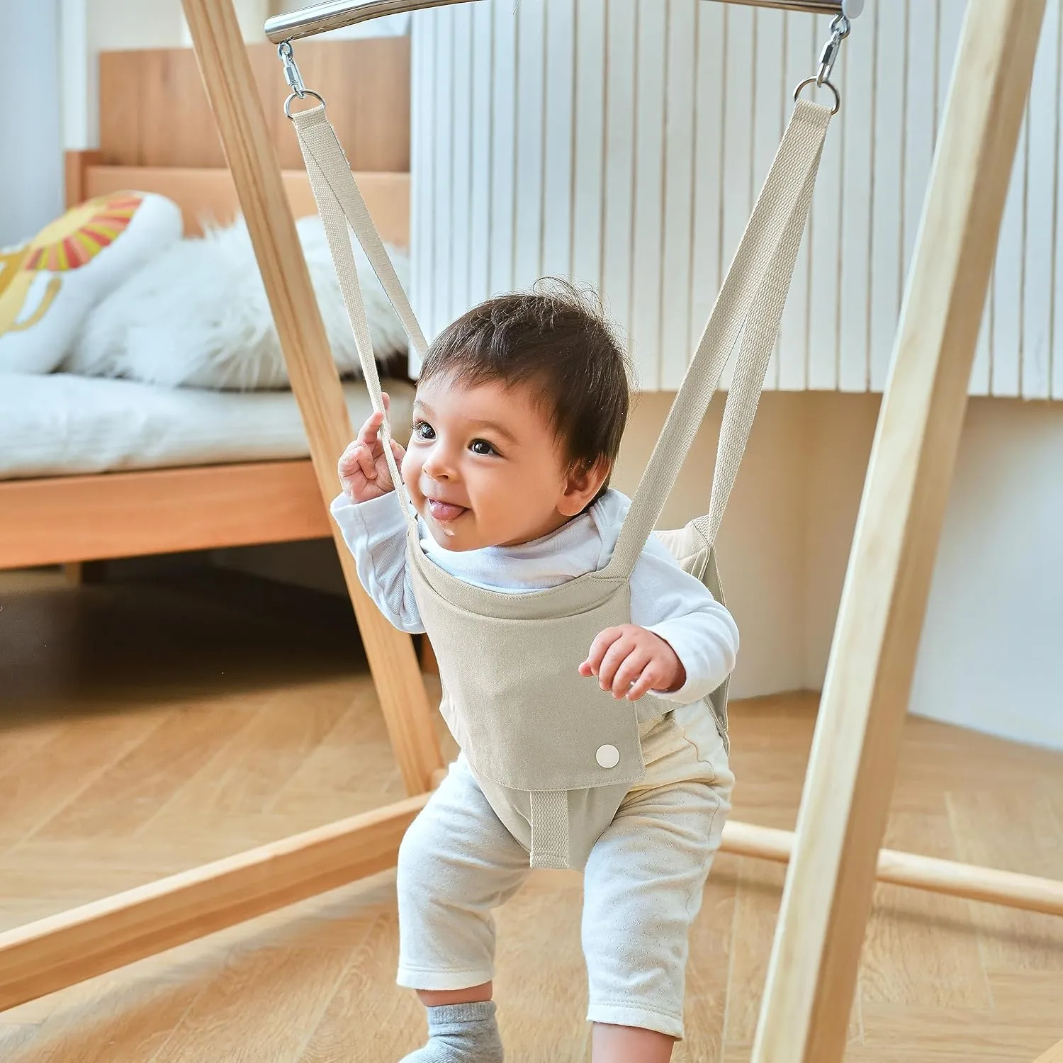 Avenlur Tulip Baby Bouncer - Foldable Baby Jumper with Stand - Self Standing Bouncer for Children 6 Months to 3 Years - Baby Bouncer Seat (Beige)
