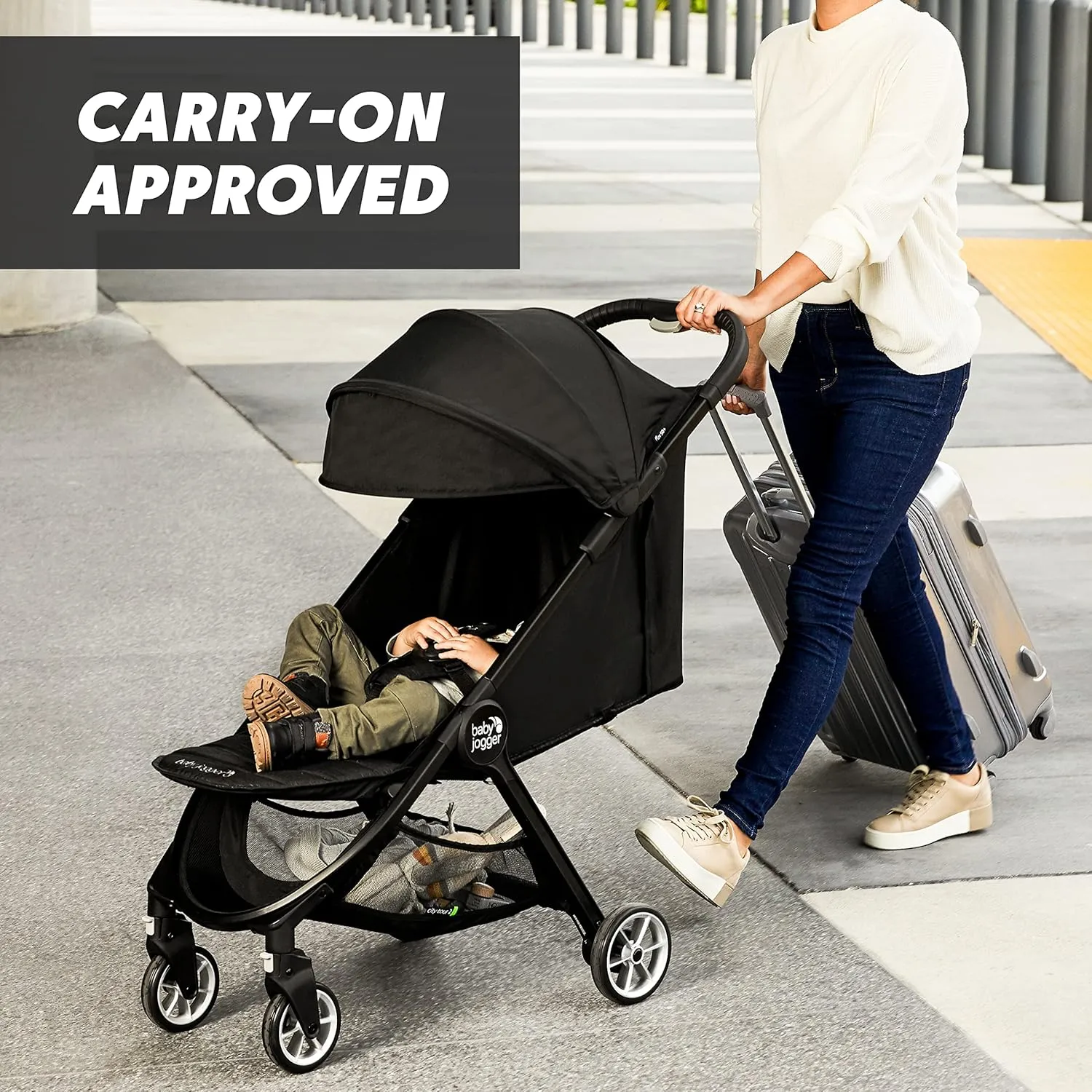 Baby Jogger City Tour 2 Ultra-Compact Travel Stroller, Lightweight, Foldable, Pike Exclusive Includes Belly Bar, Leatherette Handlebar, and Premium Fabric