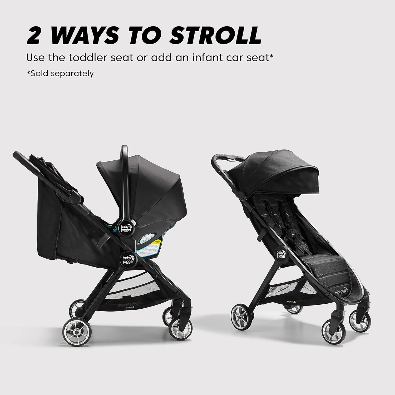 Baby Jogger City Tour 2 Ultra-Compact Travel Stroller, Lightweight, Foldable, Pike Exclusive Includes Belly Bar, Leatherette Handlebar, and Premium Fabric