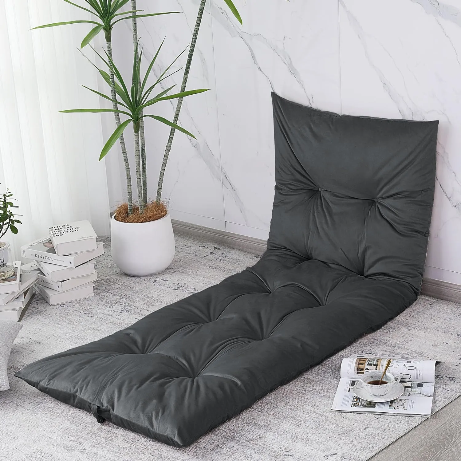 BALAPET Floor Lounger Pillow,Foldable Light Thick Tufted Floor Pillow Cushion with Elasticized Webbing for Easy Storage.Floor Lounger for Meditation,Playing,Yoga,Reading,Sleeping(Dark Gray)
