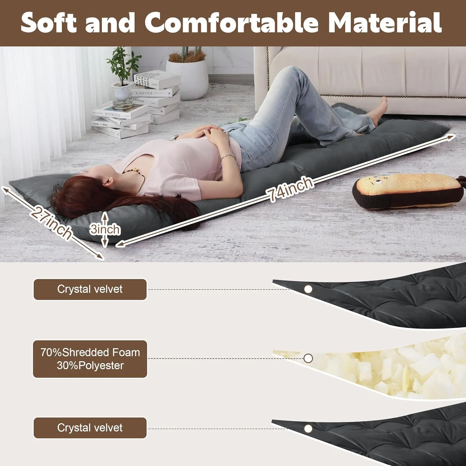 BALAPET Floor Lounger Pillow,Foldable Light Thick Tufted Floor Pillow Cushion with Elasticized Webbing for Easy Storage.Floor Lounger for Meditation,Playing,Yoga,Reading,Sleeping(Dark Gray)