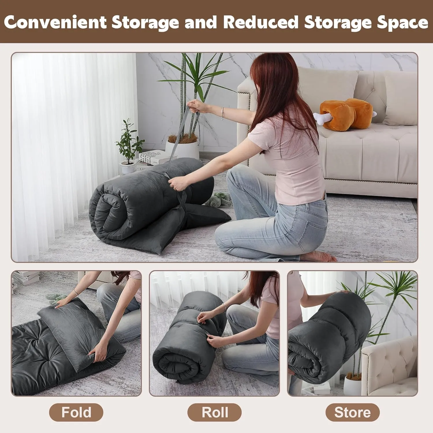 BALAPET Floor Lounger Pillow,Foldable Light Thick Tufted Floor Pillow Cushion with Elasticized Webbing for Easy Storage.Floor Lounger for Meditation,Playing,Yoga,Reading,Sleeping(Dark Gray)
