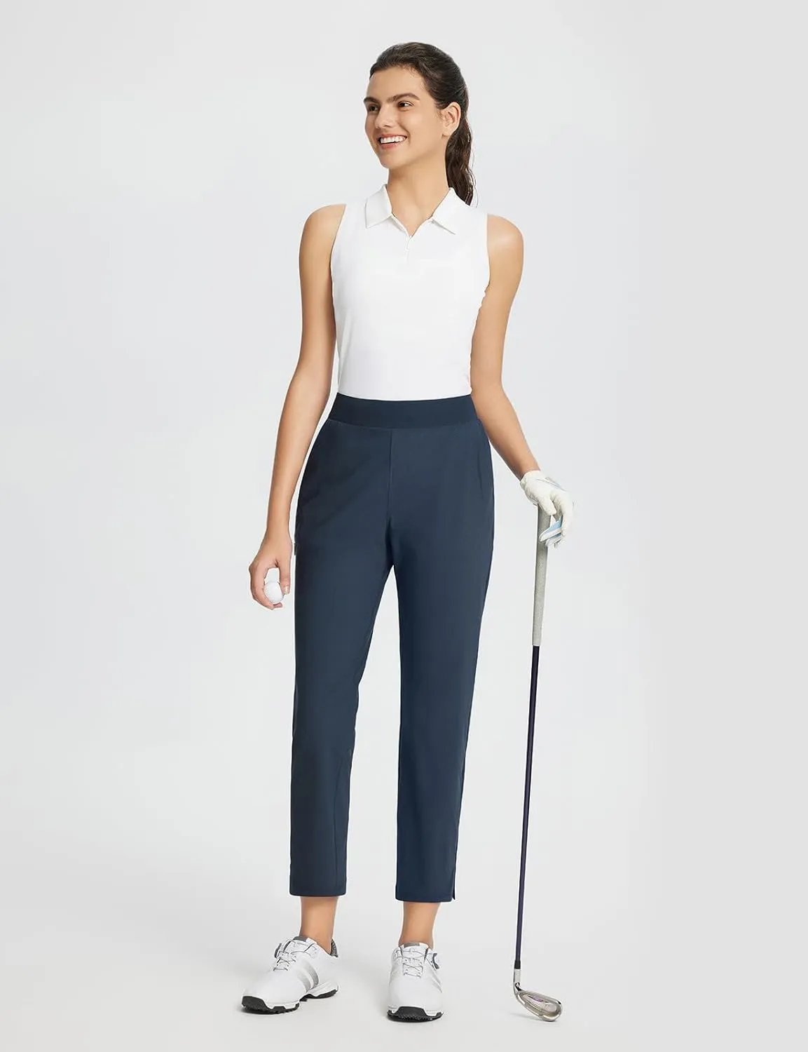 baleaf Women's Golf Pants Petite Stretch Lightweight 7/8 Travel Pants Zip Pockets Casual Work Ankle