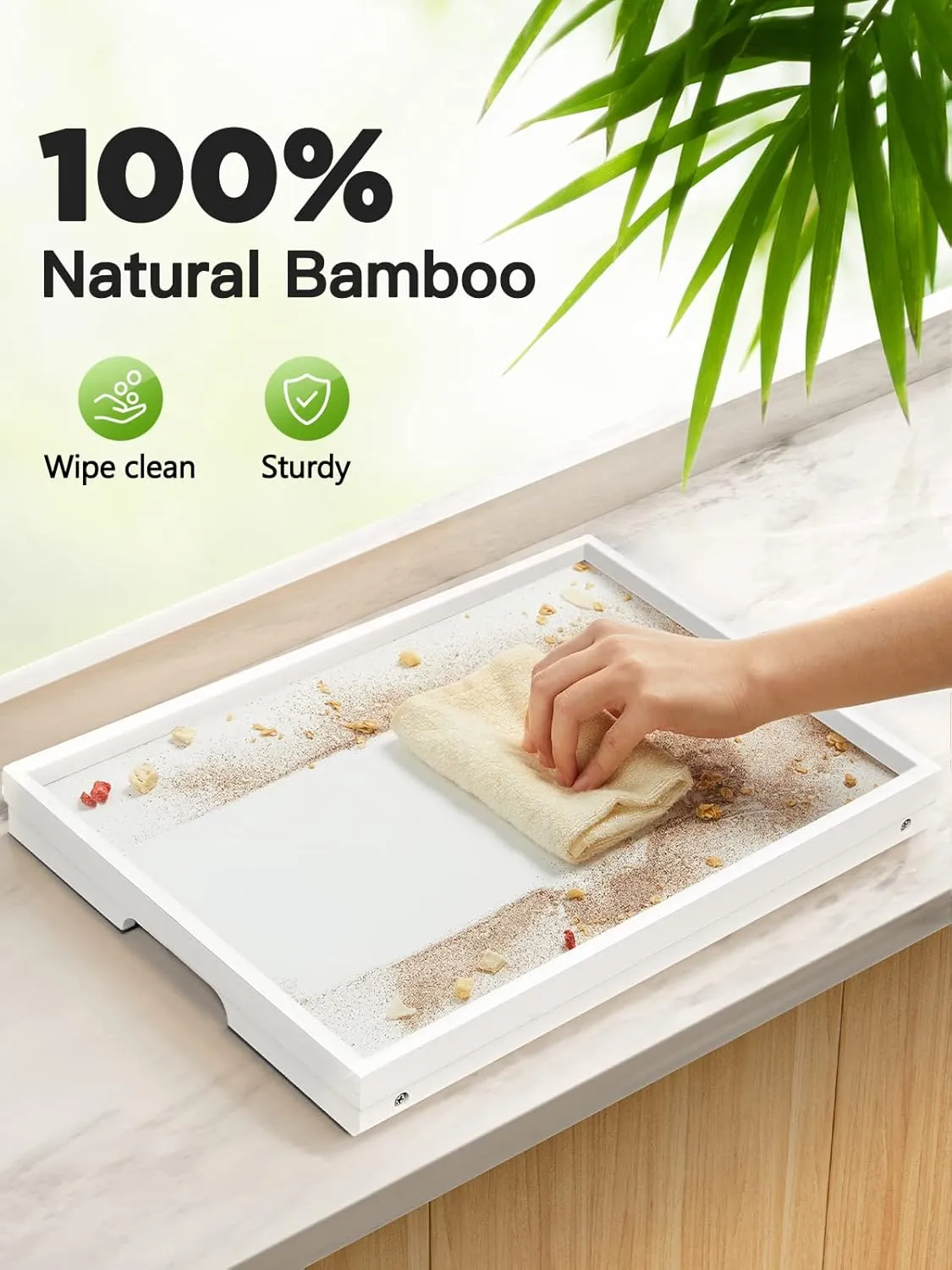 Bamboo Bed Tray for Breakfast, Snack Table with Folding Legs for Eating, Sofa, Couch, Working by Pipishell (White)