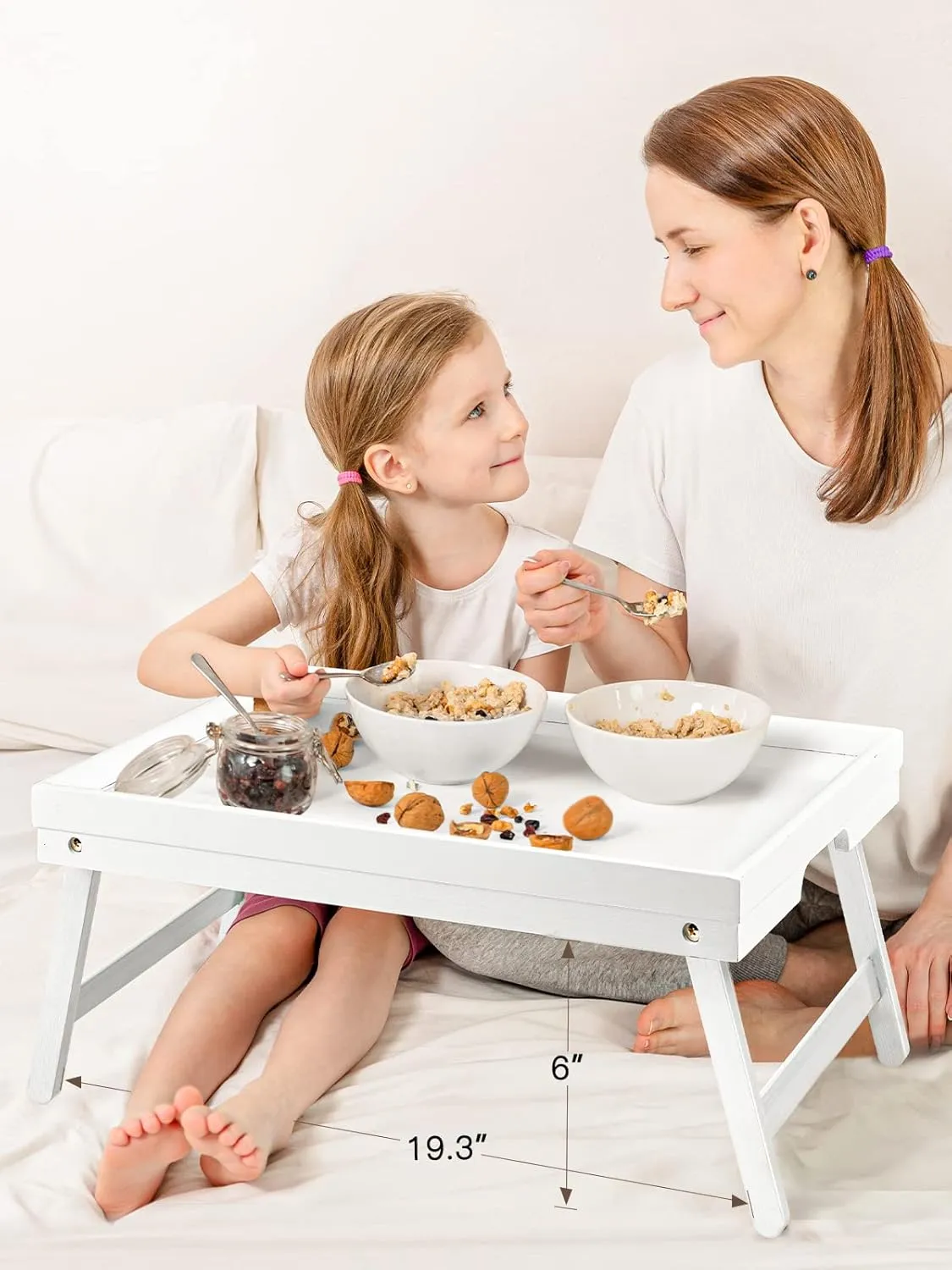 Bamboo Bed Tray for Breakfast, Snack Table with Folding Legs for Eating, Sofa, Couch, Working by Pipishell (White)
