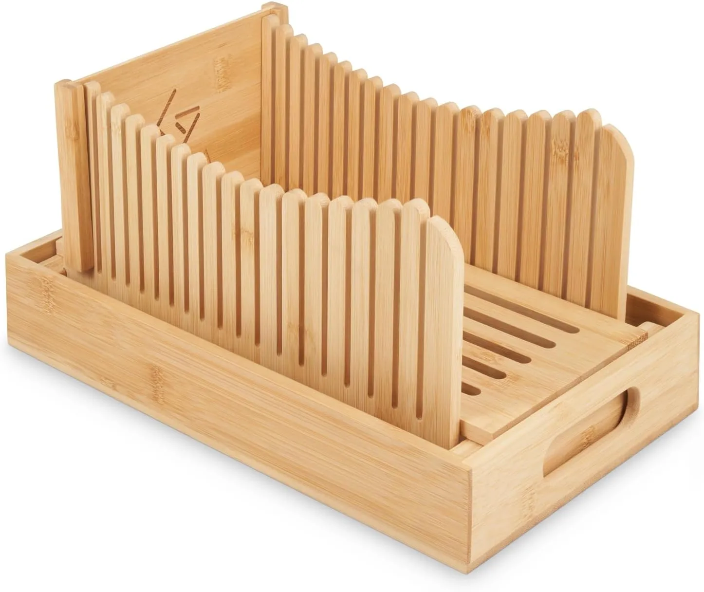 Bamboo Bread Slicer -Adjustable Bread Slicer for Homemade Bread with 3 Thickness Sizes - Foldable Board Loaf Slicer with Crumb Tray - Idea for Cakes, Sourdough Bread & Bagels. (Large without Knife)