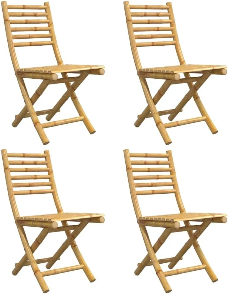 Bamboo Folding Patio Chairs Set of 4, Outdoor Dining with Backrest, Natural Finish Foldable Garden Chairs for Patio Pool Beach Camping, 16.9x21.3x34.6 Inches