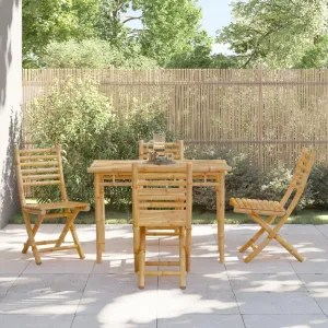 Bamboo Folding Patio Chairs Set of 4, Outdoor Dining with Backrest, Natural Finish Foldable Garden Chairs for Patio Pool Beach Camping, 16.9x21.3x34.6 Inches