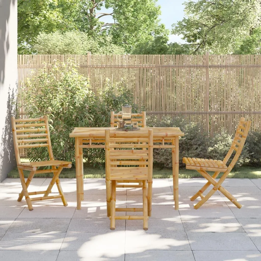 Bamboo Folding Patio Chairs Set of 4, Outdoor Dining with Backrest, Natural Finish Foldable Garden Chairs for Patio Pool Beach Camping, 16.9x21.3x34.6 Inches