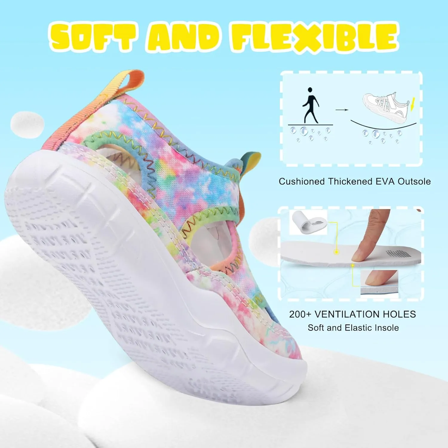 BARERUN Kids Water Shoes Boys Girls Barefoot Aqua Socks for Swim Surf Pool Beach Sport Lightweight Breathable Sandal Athletic Slip-On Sneaker for Toddler Outdoor Indoor