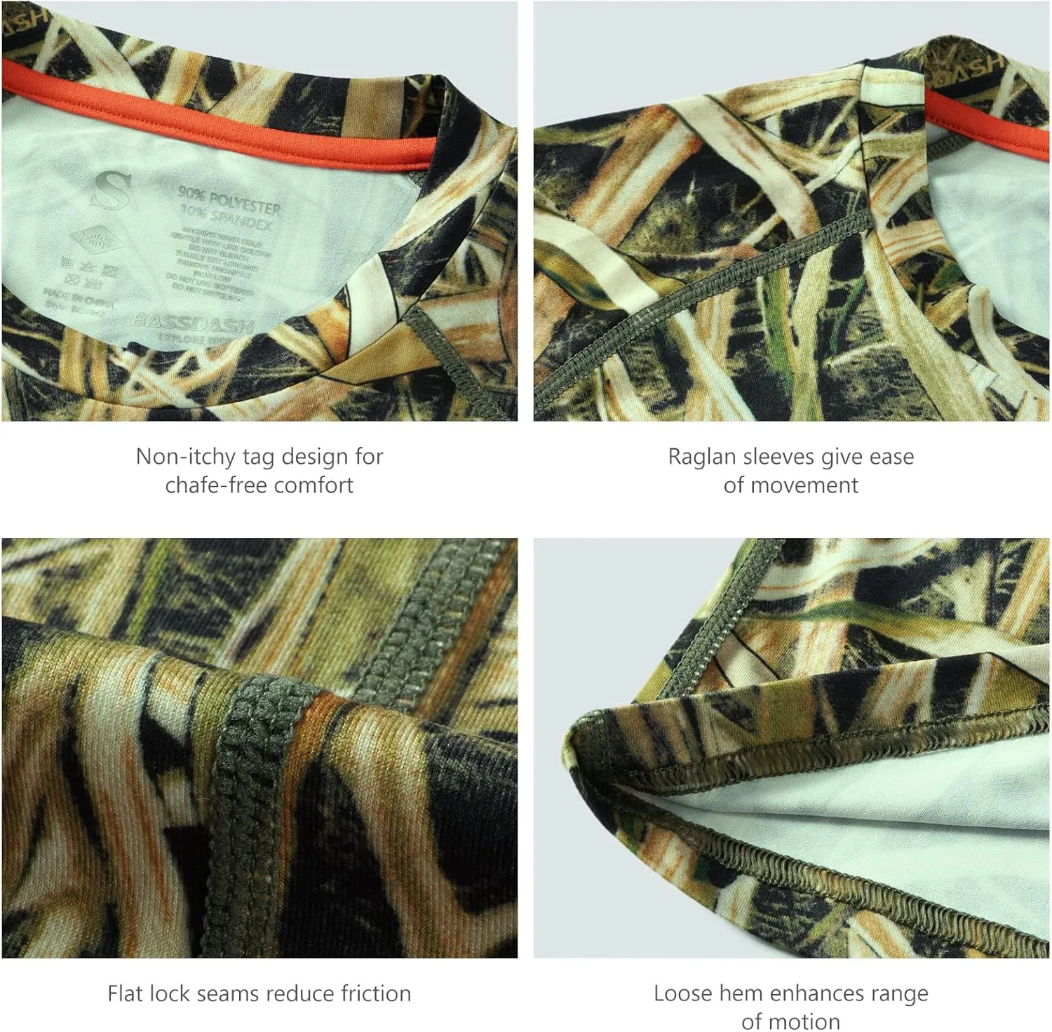 BASSDASH Men's Hunting Sun Shirt UPF 50 Lightweight Camo Performance Long Sleeve Stretch Fishing Hiking Tactical Tees