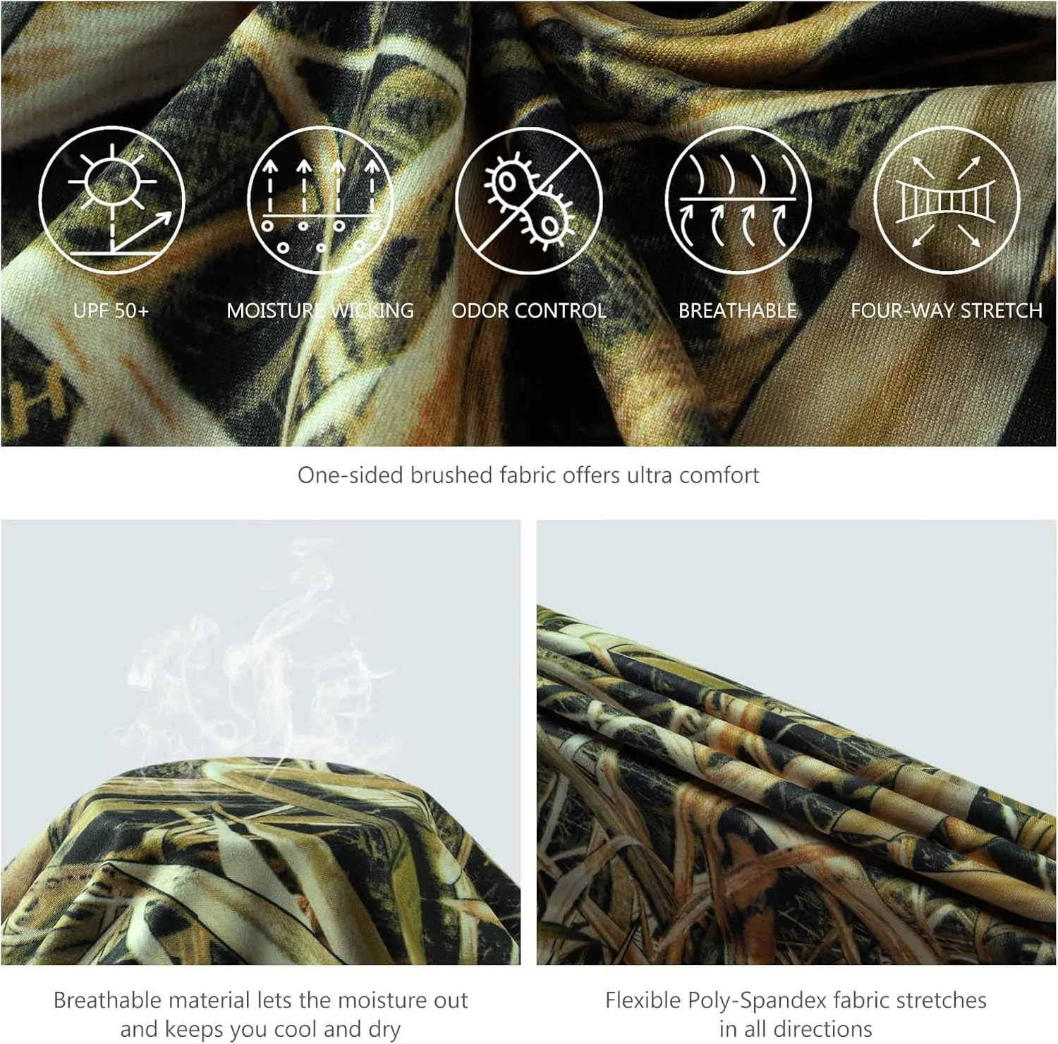 BASSDASH Men's Hunting Sun Shirt UPF 50 Lightweight Camo Performance Long Sleeve Stretch Fishing Hiking Tactical Tees