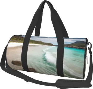 Beautiful Summer Coastline Travel Bag for Women & Men, Large Capacity Duffle Bag with Detachable Shoulder Strap, Waterproof Overnight Weekender Bag for Gym Business Vacation Short Trips