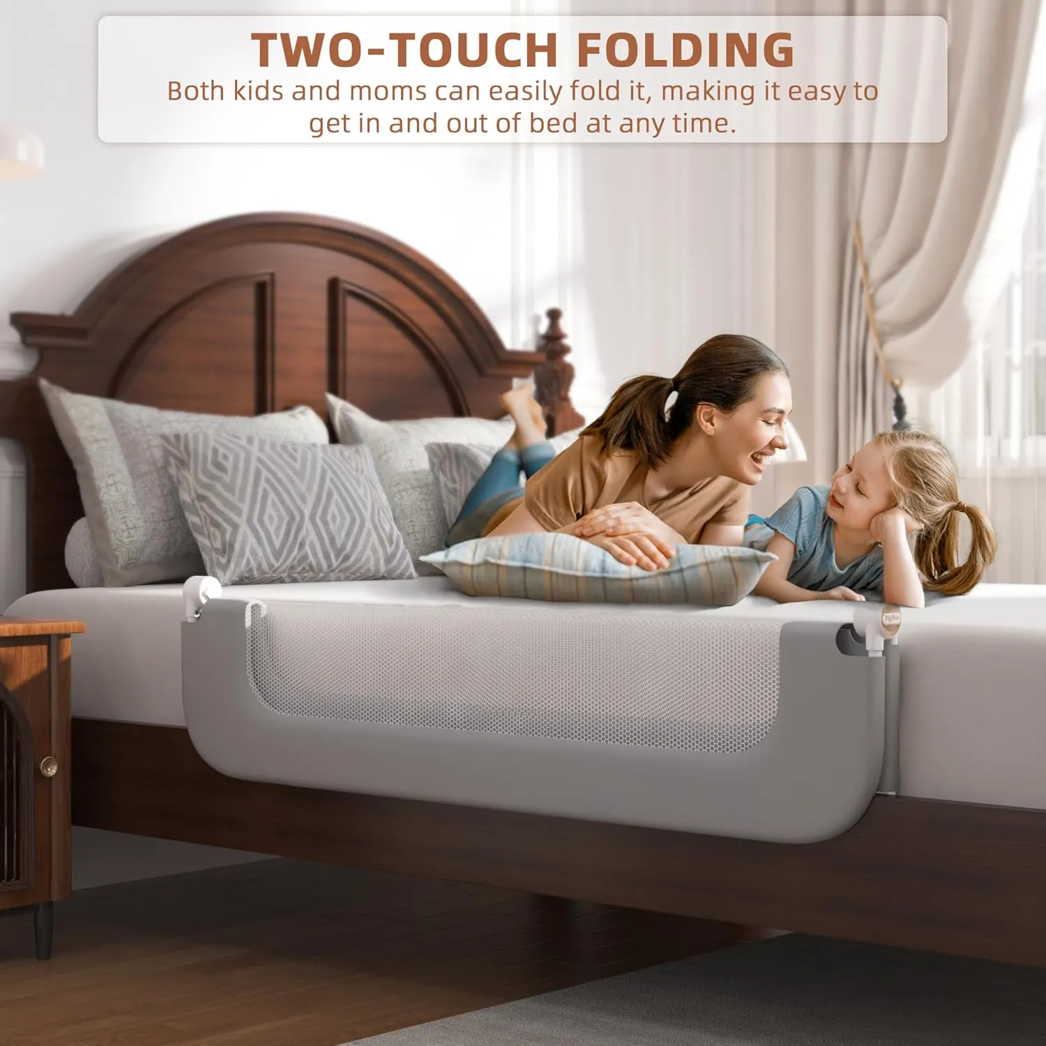Bed Rail for Toddlers, Baby Bed Rail Guard for Kids, Toddler Bed Rails with Reinforced Anchor Fit, Height Adjustable & Foldable Bed Rail Guard for Twin, Full, Queen & King Beds (Grey, 48IN)