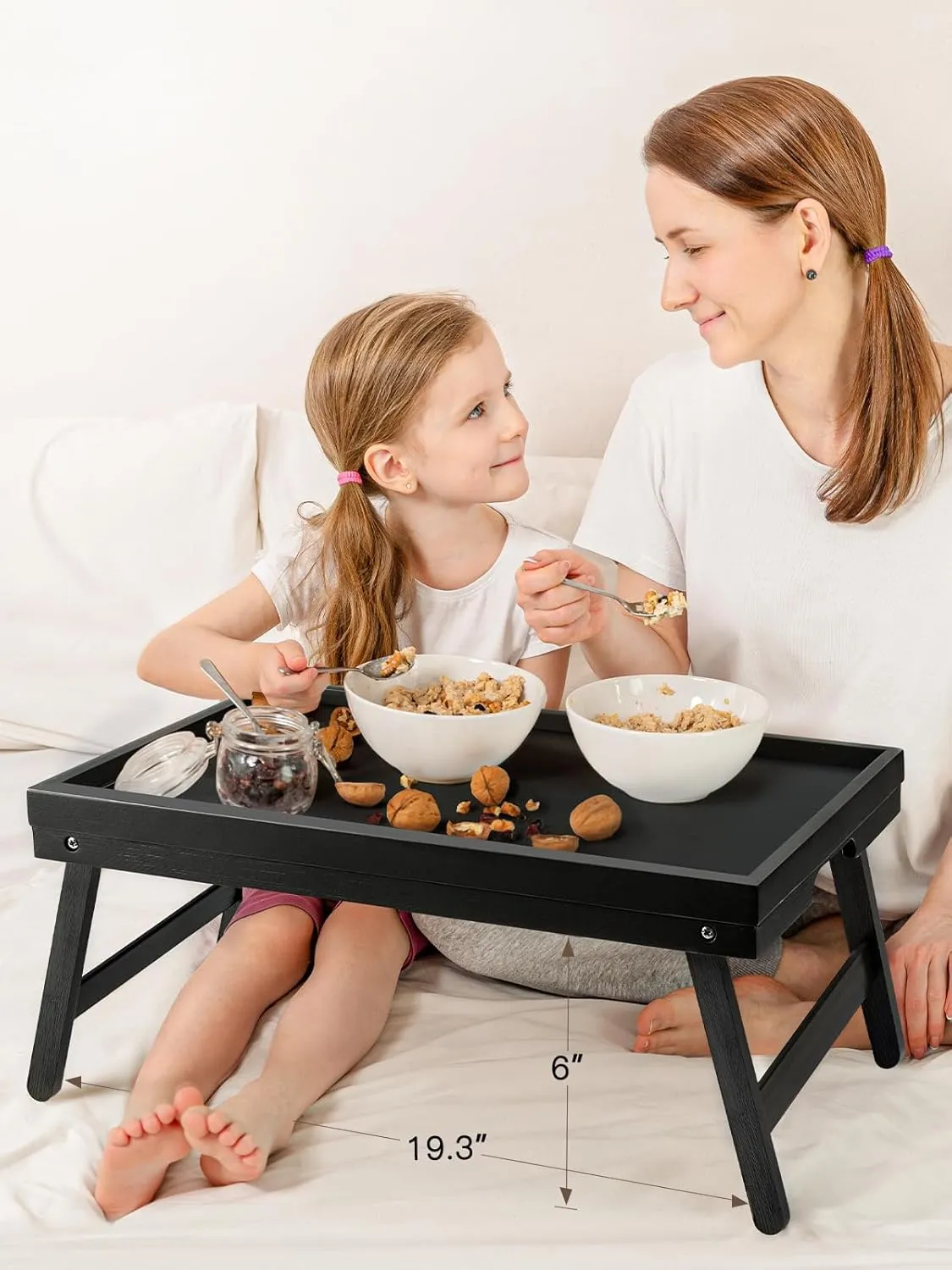 Bed Tray Table with Folding Legs Wooden Serving Breakfast in Bed or Use As a Platter Tray by Pipishell (Black)