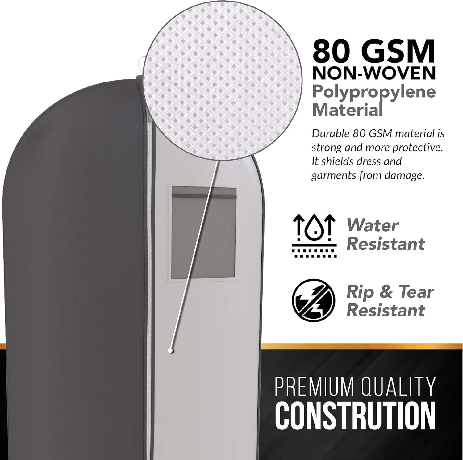 Black and Grey Suit Garment Travel Bags -ID Tag Window, Heavy Duty, Lightweight
