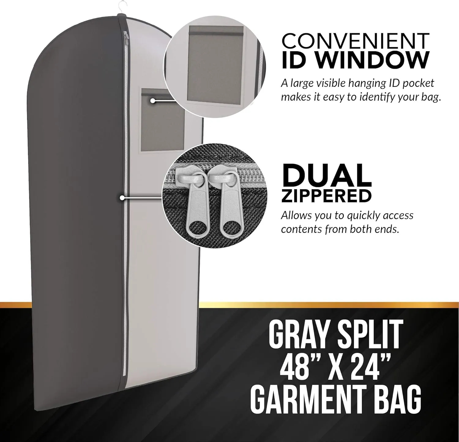 Black and Grey Suit Garment Travel Bags -ID Tag Window, Heavy Duty, Lightweight