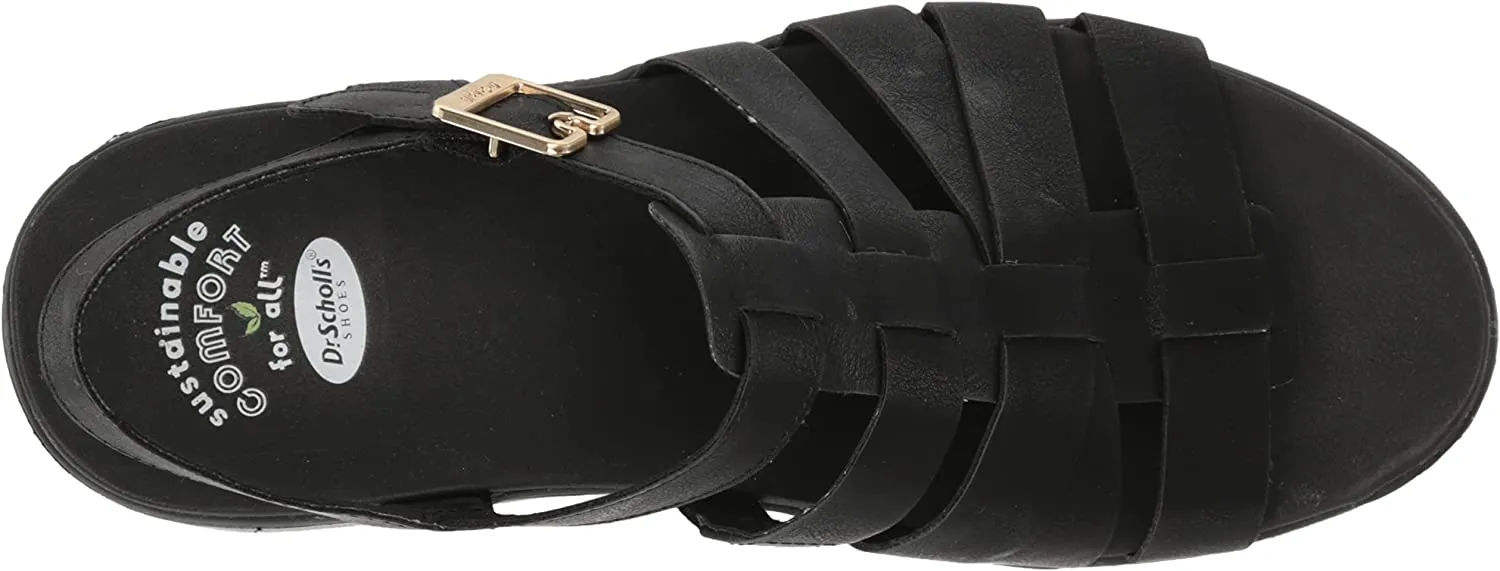 Black Heel Monumental discount Dr. Check Efficient customer service Toe Scholl's Sandals Wedge Smooth Ankle Open Strap Out It