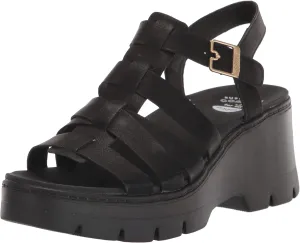 Black Heel Monumental discount Dr. Check Efficient customer service Toe Scholl's Sandals Wedge Smooth Ankle Open Strap Out It