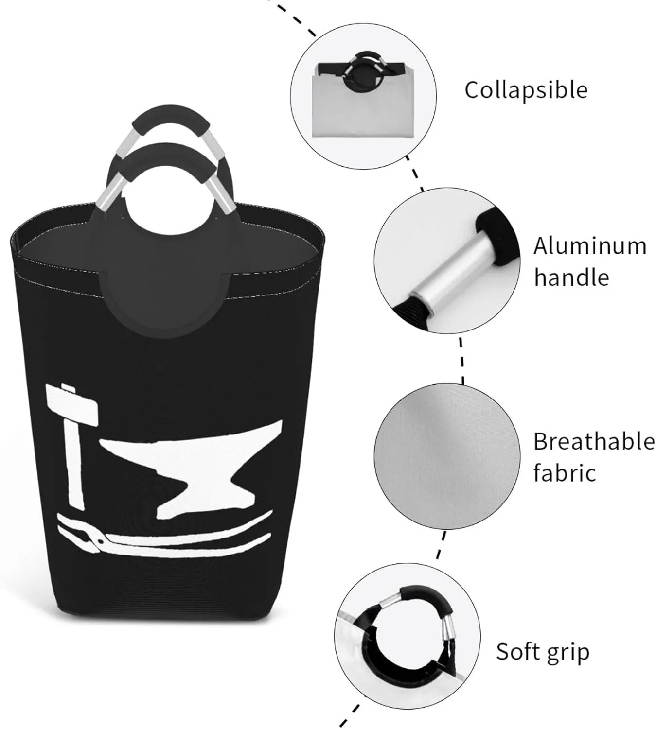 Blacksmith Hammer Cotton Calf Socks Dirty clothes hamper, foldable storage bag, laundry basket with handle 50 liters