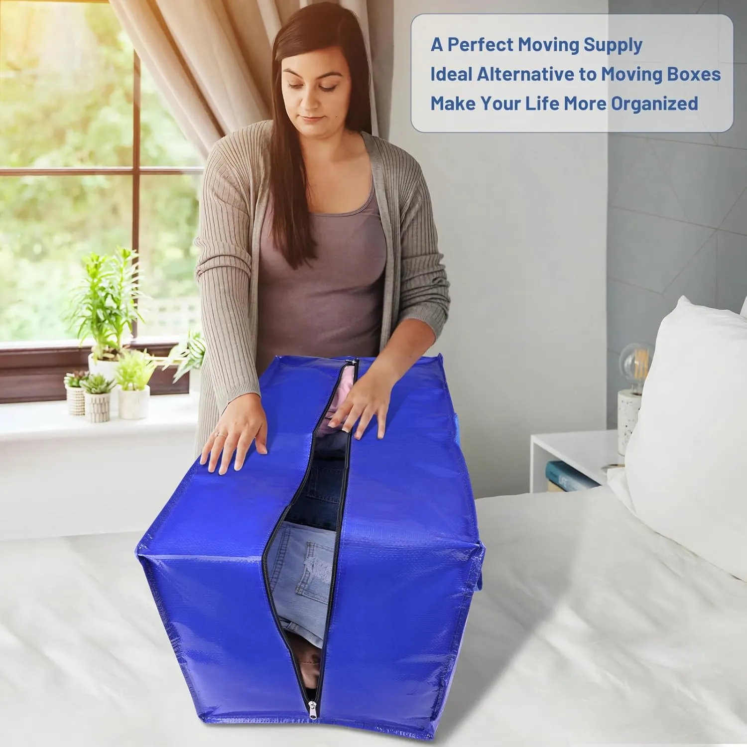 BlissTotes Moving Bags, Heavy Duty Moving Supplies & Storage Bags, Extra Large Packing Bags, Boxes with Tag Pockets, Collapsible Fold Flat Storage Totes, Alternative to Box and Bin, 93L, 8 Packs