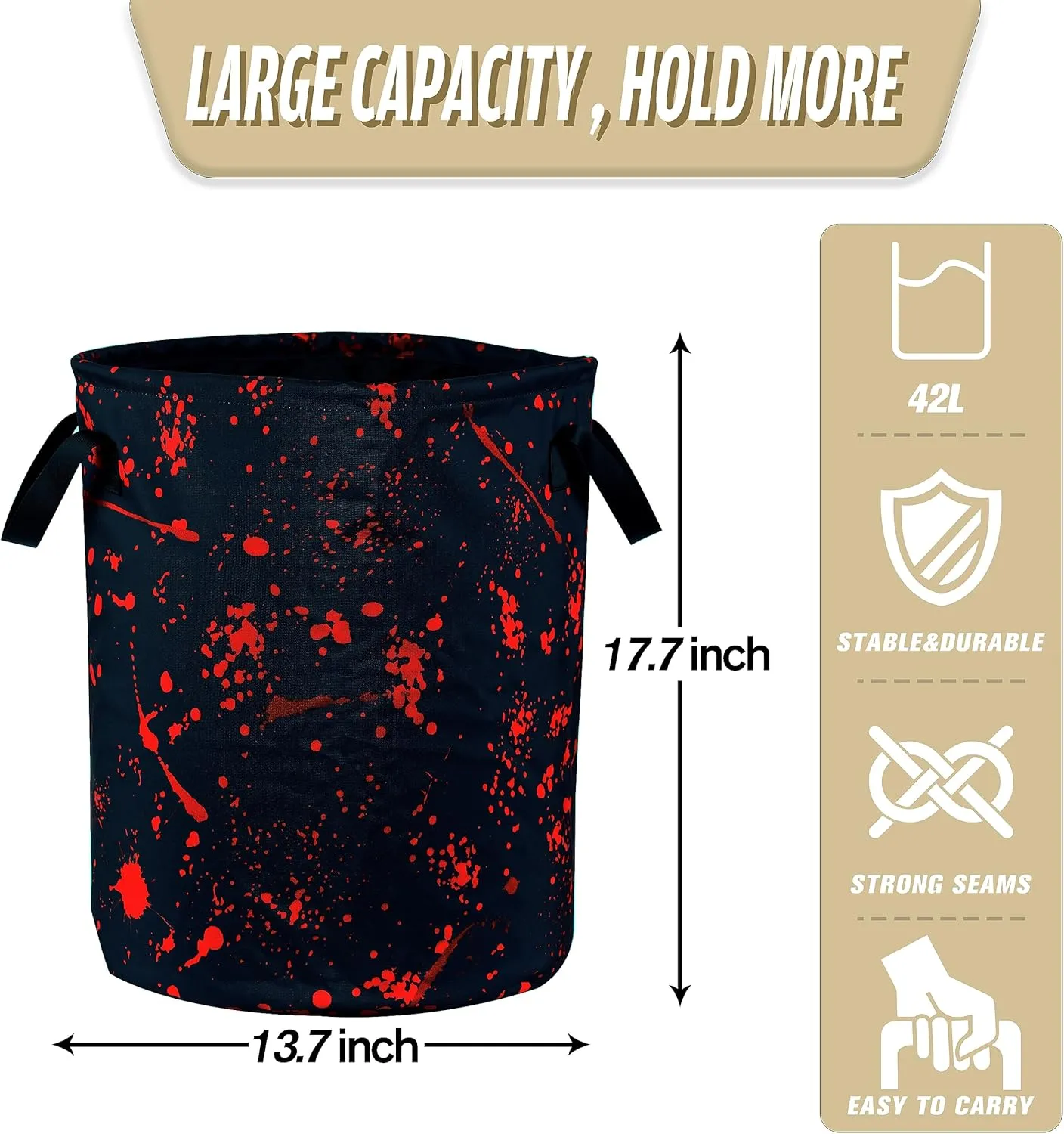 Blood Splattered Laundry Basket Blood Pattern Foldable Oxford Cloth Funny Tote Bag Laundry Hamper Clothes Storage Bucket Organizer For Bathroom/Laundry Storage/Bedroom 17.7x13.7 Inch