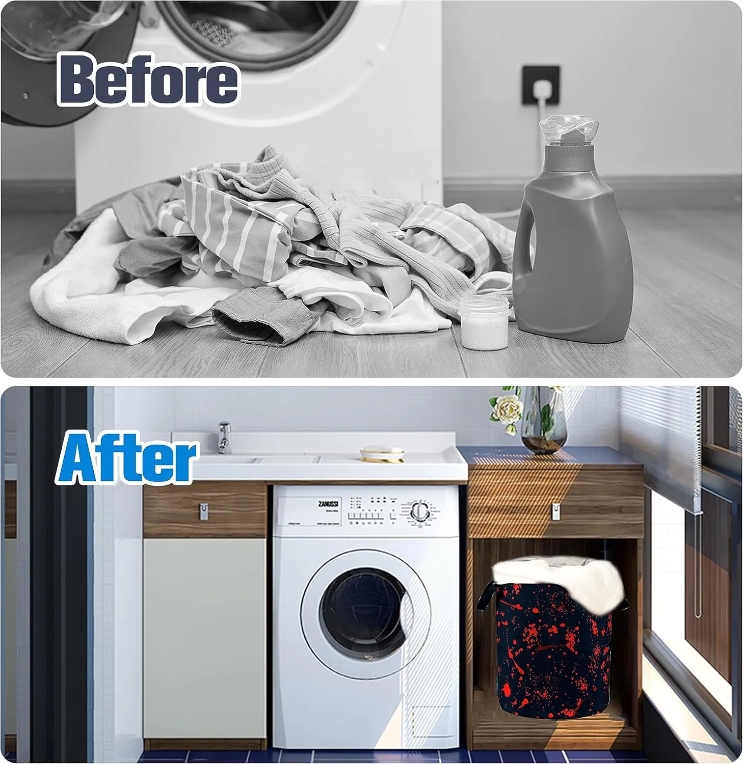 Blood Splattered Laundry Basket Blood Pattern Foldable Oxford Cloth Funny Tote Bag Laundry Hamper Clothes Storage Bucket Organizer For Bathroom/Laundry Storage/Bedroom 17.7x13.7 Inch
