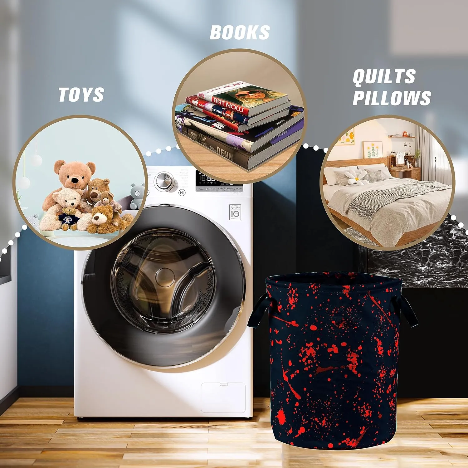 Blood Splattered Laundry Basket Blood Pattern Foldable Oxford Cloth Funny Tote Bag Laundry Hamper Clothes Storage Bucket Organizer For Bathroom/Laundry Storage/Bedroom 17.7x13.7 Inch