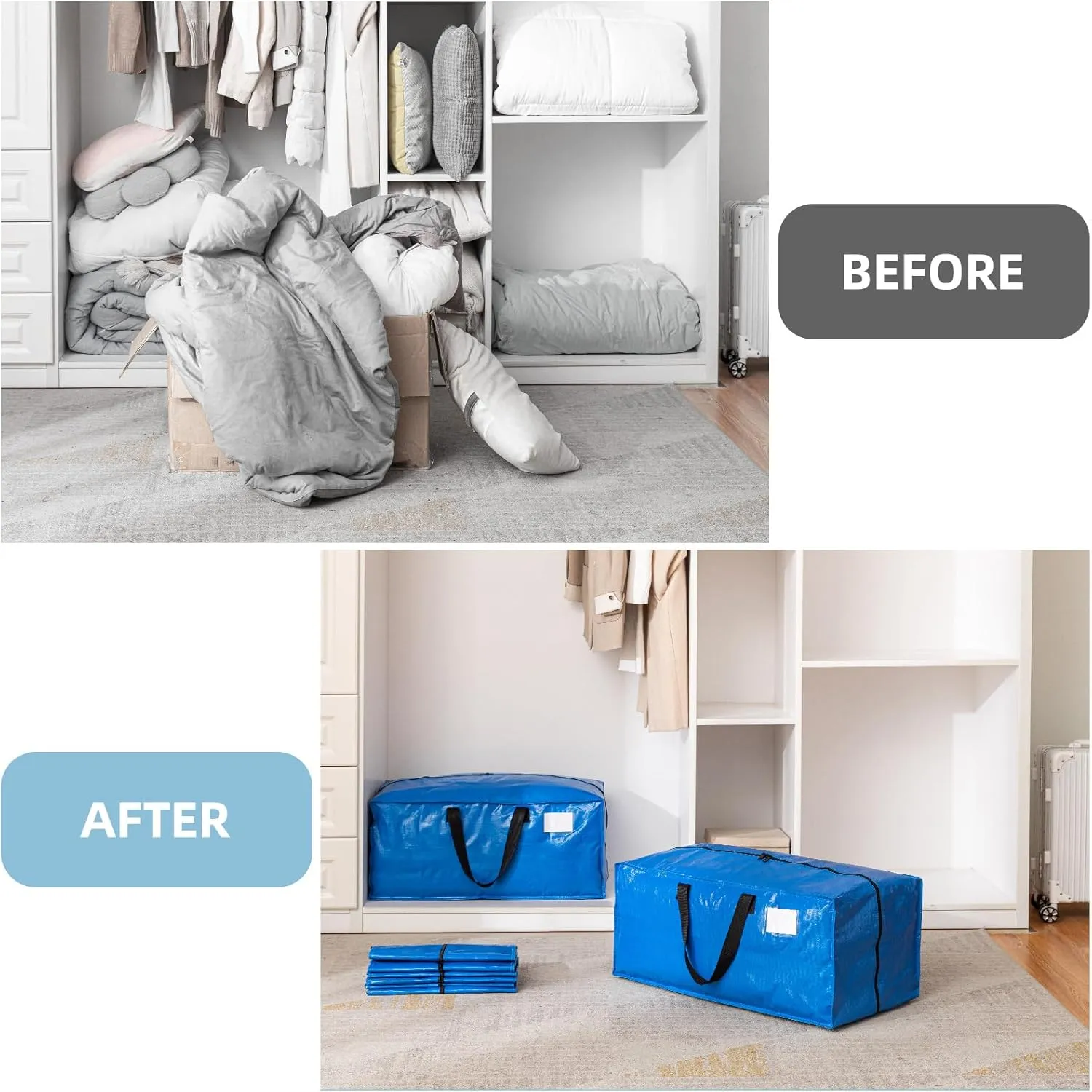 Blue 8 Packs Extra Large Moving Bags with Backpack Straps & Carrying Handles, Heavy-Duty Moving Boxes with Sturdy Zippers, Foldable Storage Totes for Dorm College Packing Supplies