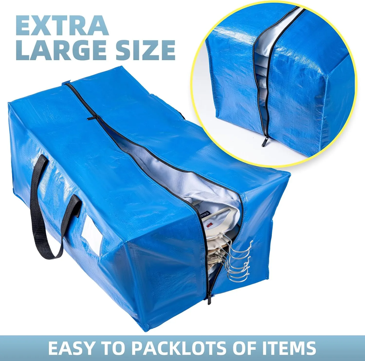 Blue 8 Packs Extra Large Moving Bags with Backpack Straps & Carrying Handles, Heavy-Duty Moving Boxes with Sturdy Zippers, Foldable Storage Totes for Dorm College Packing Supplies