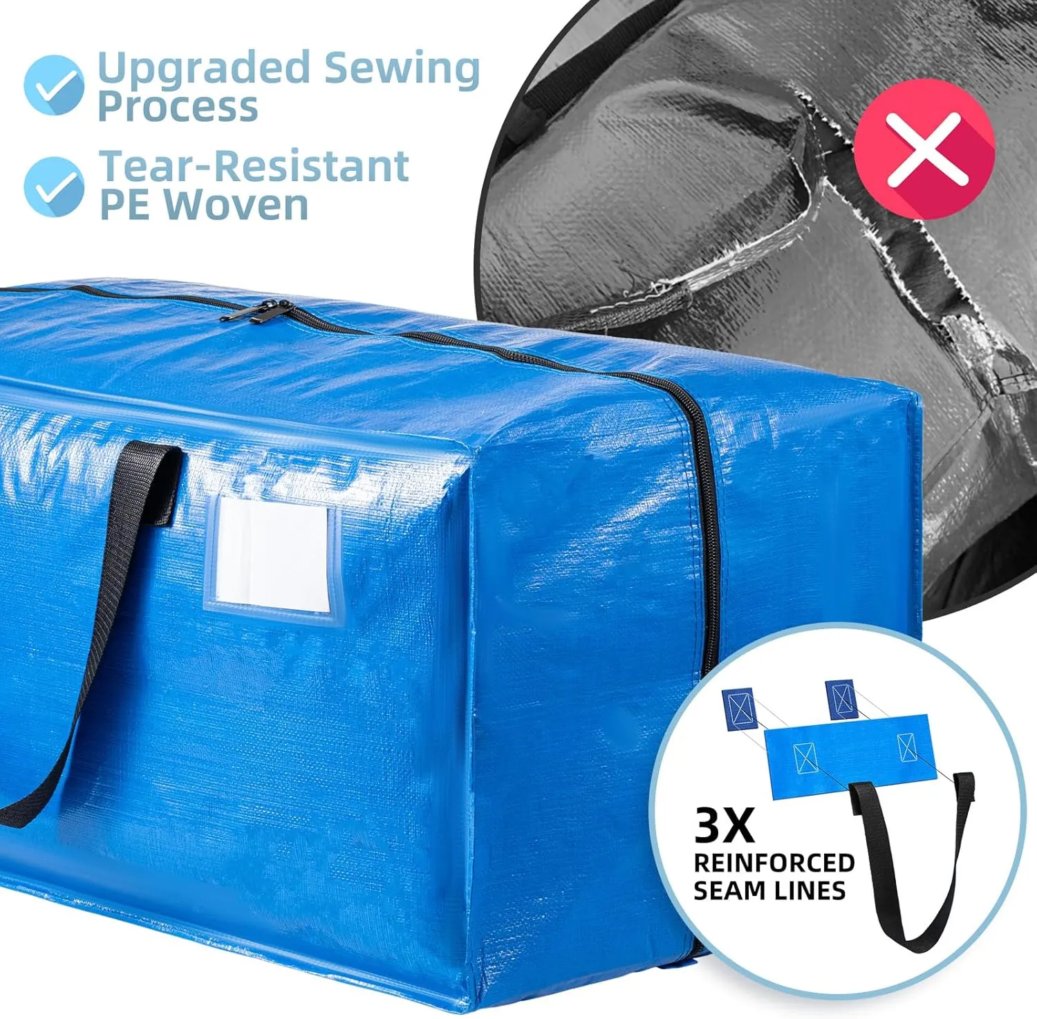 Blue 8 Packs Extra Large Moving Bags with Backpack Straps & Carrying Handles, Heavy-Duty Moving Boxes with Sturdy Zippers, Foldable Storage Totes for Dorm College Packing Supplies