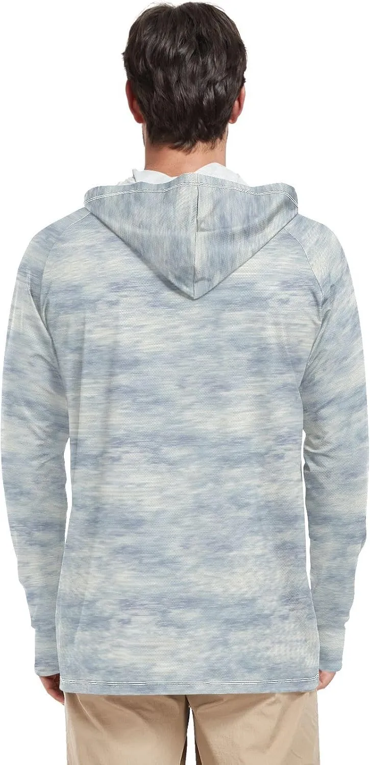 Blues and Gray Mens Sun Shirts Protection Long Sleeve Sun Shirt with Hood UPF 50  Sunproof Shirts Rashguard for Men
