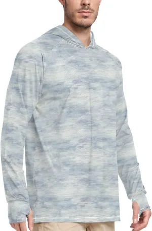 Blues and Gray Mens Sun Shirts Protection Long Sleeve Sun Shirt with Hood UPF 50  Sunproof Shirts Rashguard for Men
