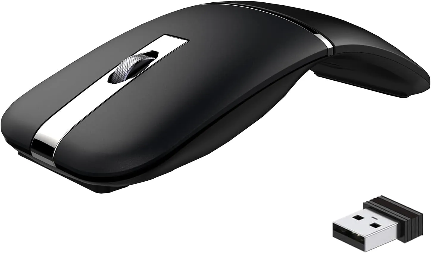 Bluetooth Wireless Arc Travel Mouse, Dual Model (2.4G BT5.1) Rotating Foldable Mouse for Microsoft, Rechargeable Slim Portable Mice for Laptop, Notebook, PC, MacBook, Chromebook, Lenovo - Black