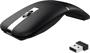 Bluetooth Wireless Arc Travel Mouse, Dual Model (2.4G BT5.1) Rotating Foldable Mouse for Microsoft, Rechargeable Slim Portable Mice for Laptop, Notebook, PC, MacBook, Chromebook, Lenovo - Black