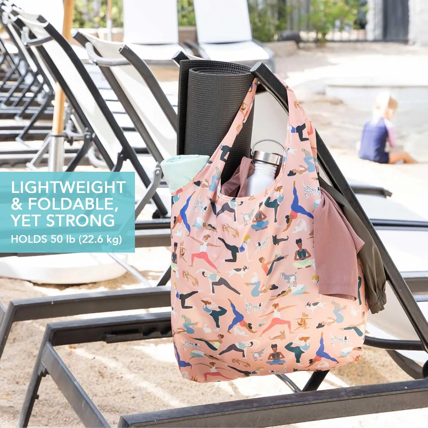 Bumkins Reusable Grocery Shopping Tote Bag for Women, Large Boho Style with Handles, Foldable, Washable, Shoulder Straps