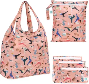 Bumkins Reusable Grocery Shopping Tote Bag for Women, Large Boho Style with Handles, Foldable, Washable, Shoulder Straps