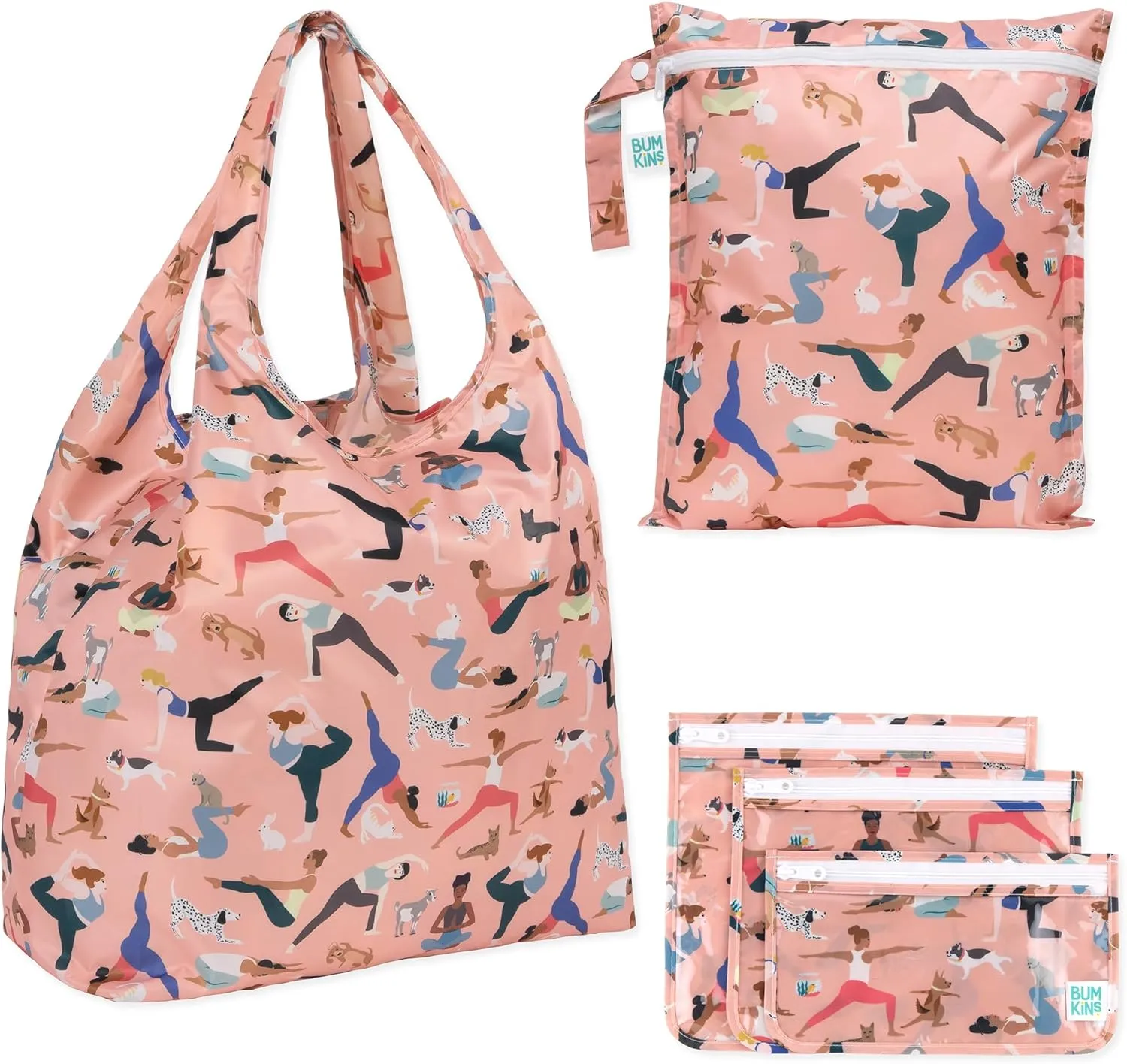 Bumkins Reusable Grocery Shopping Tote Bag for Women, Large Boho Style with Handles, Foldable, Washable, Shoulder Straps