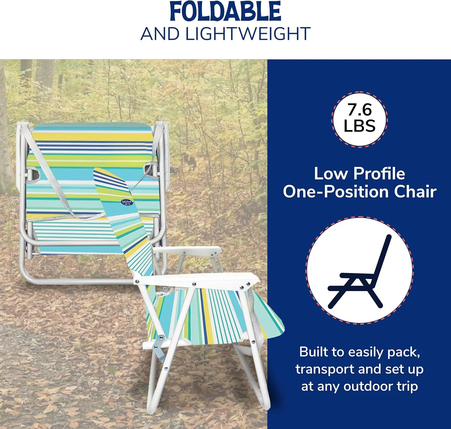 Cabana Beach Folding Beach Chair, 1 Position Lightweight and Portable Foldable Outdoor Camping Accessories with Carry Strap, Cool Multi Stripe