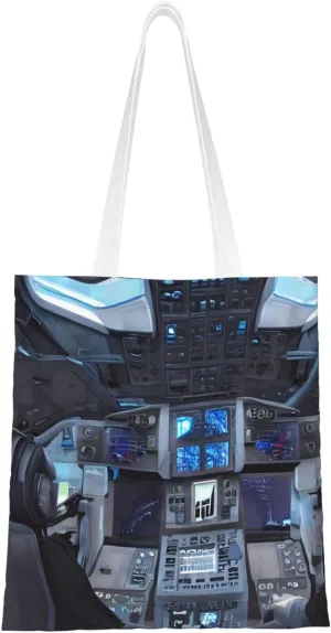 Cabin of the Future Pattern Double Sided Canvas Tote Bag, Reusable Grocery Shopping Bag, Carry or Shoulder ï¼Œ15x16.5 in