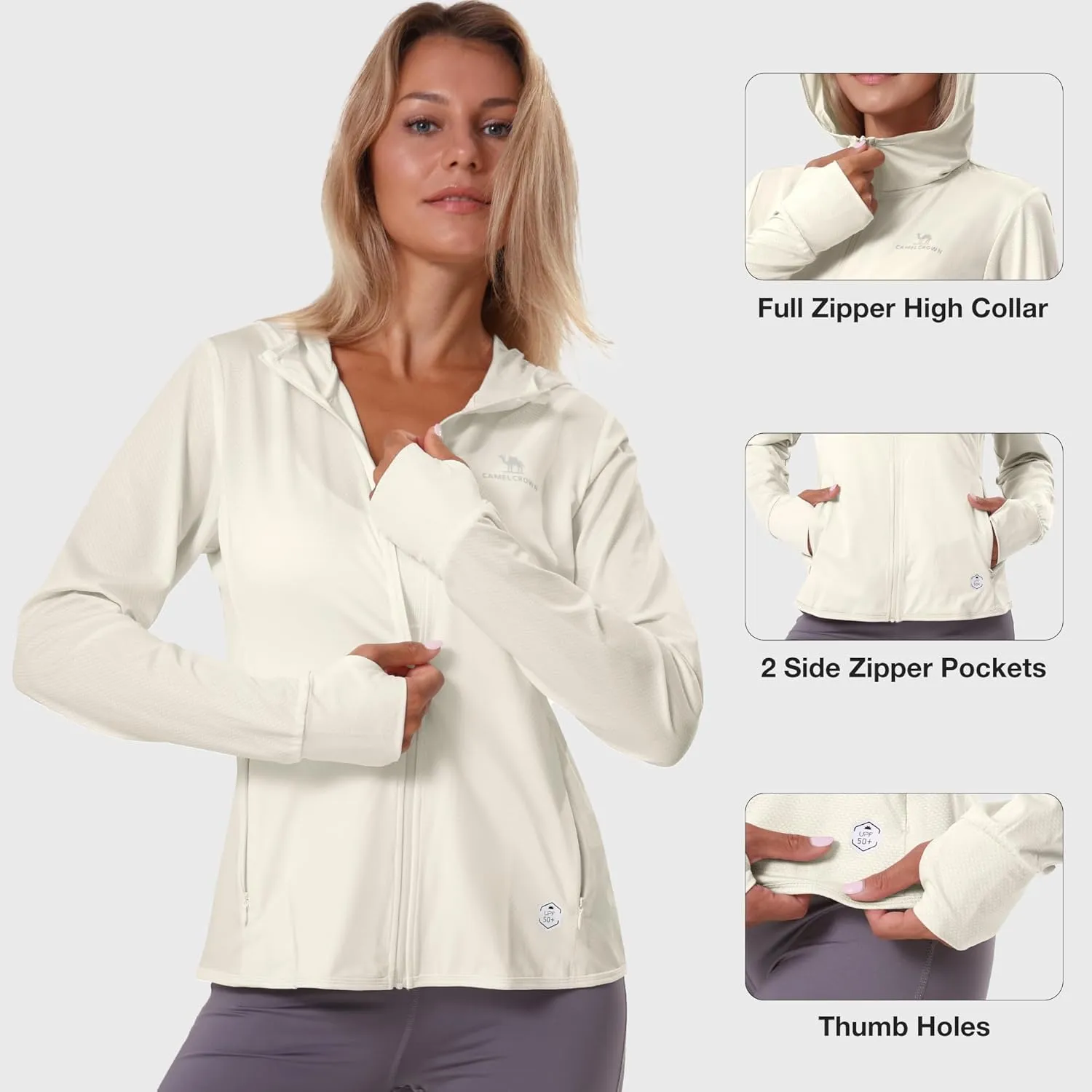 CAMELSPORTS Women UPF 50  Athletic Jacket Sun Protection Long Sleeve Hiking Shirts Lightweight Outdoor Hoodie with Pocket