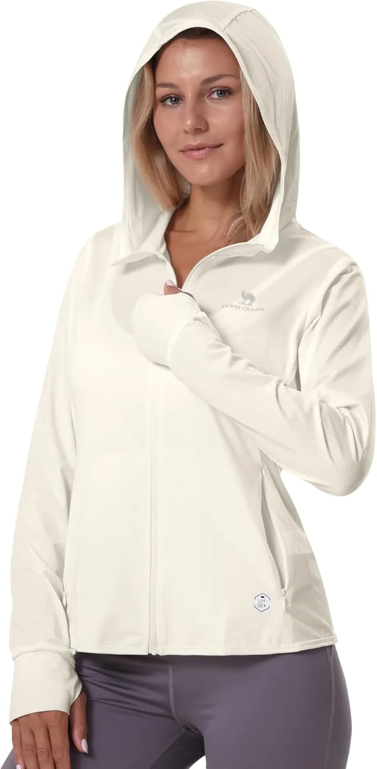CAMELSPORTS Women UPF 50  Athletic Jacket Sun Protection Long Sleeve Hiking Shirts Lightweight Outdoor Hoodie with Pocket