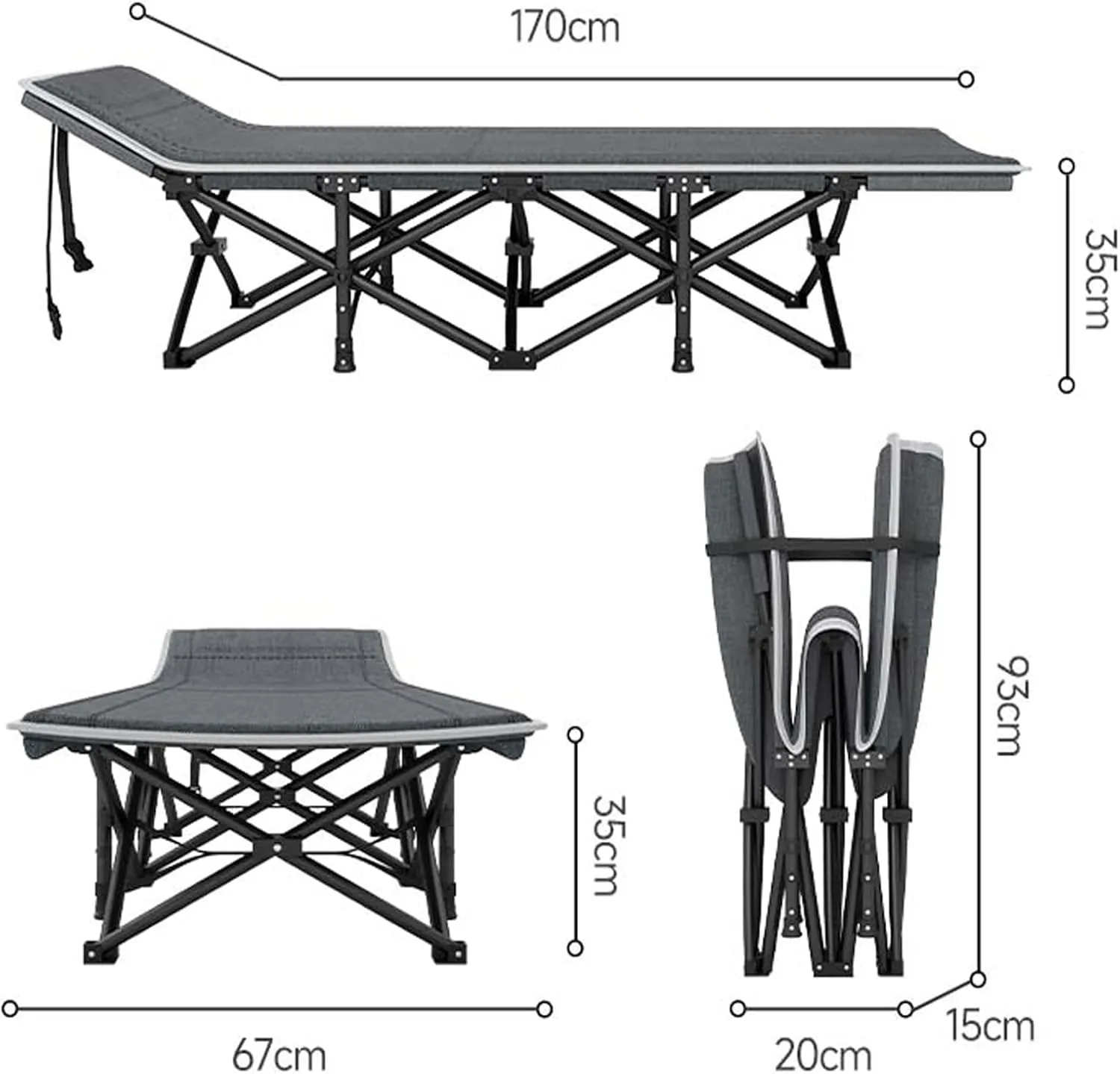 Camping Cot for Sleeping, Multifunctional Outdoor Portable Folding Bed, Heavy Duty Steel Frame Guest Beds for Adults Hospital Accompanying Cots for Office Nap Travel(170 * 67 * 35cm)