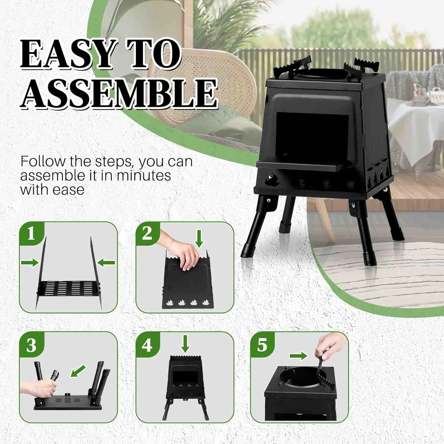 Camping Wood Stove,Wood Burning Stove Fire Pits for Outside,Backpacking Folding Camp Heat Stove, Mini Outdoor Tent Stove with Carrying Bag & Foldable Legs,for Outdoor,Cooking,BBQ, RV, Survival, Black