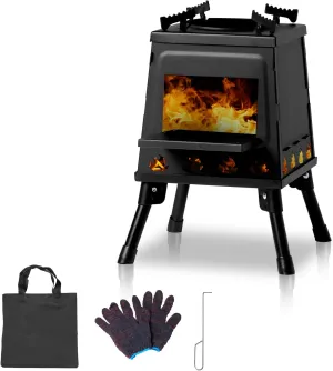Camping Wood Stove,Wood Burning Stove Fire Pits for Outside,Backpacking Folding Camp Heat Stove, Mini Outdoor Tent Stove with Carrying Bag & Foldable Legs,for Outdoor,Cooking,BBQ, RV, Survival, Black