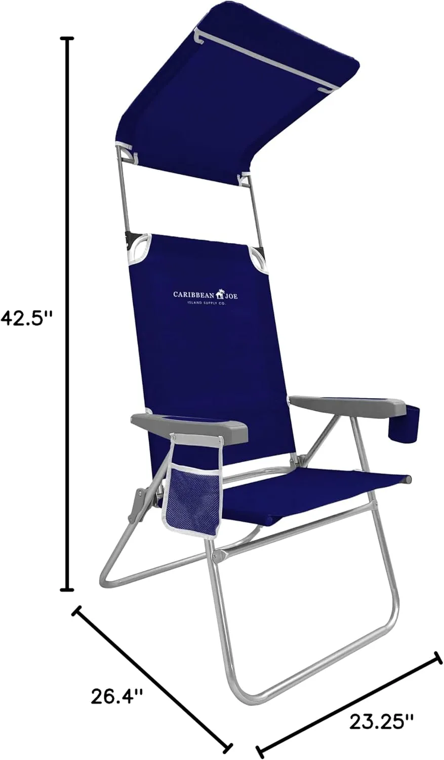 CARIBBEAN JOE Folding Beach Chair, 1 Position High Back Outdoor Camping Chair with Canopy, Lightweight and Portable